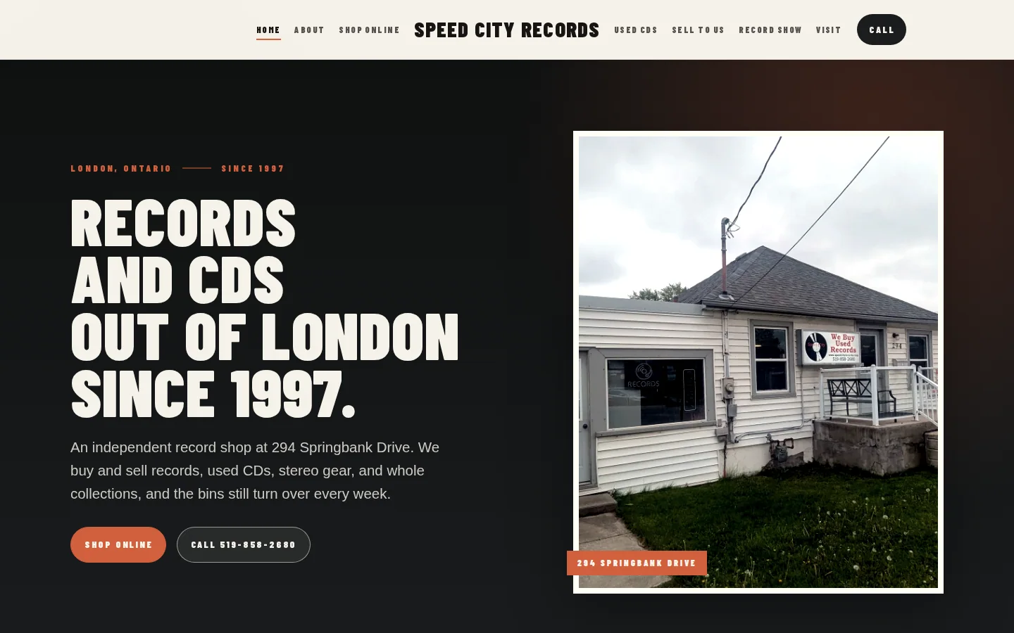 Speed City Records website featuring records and shop information