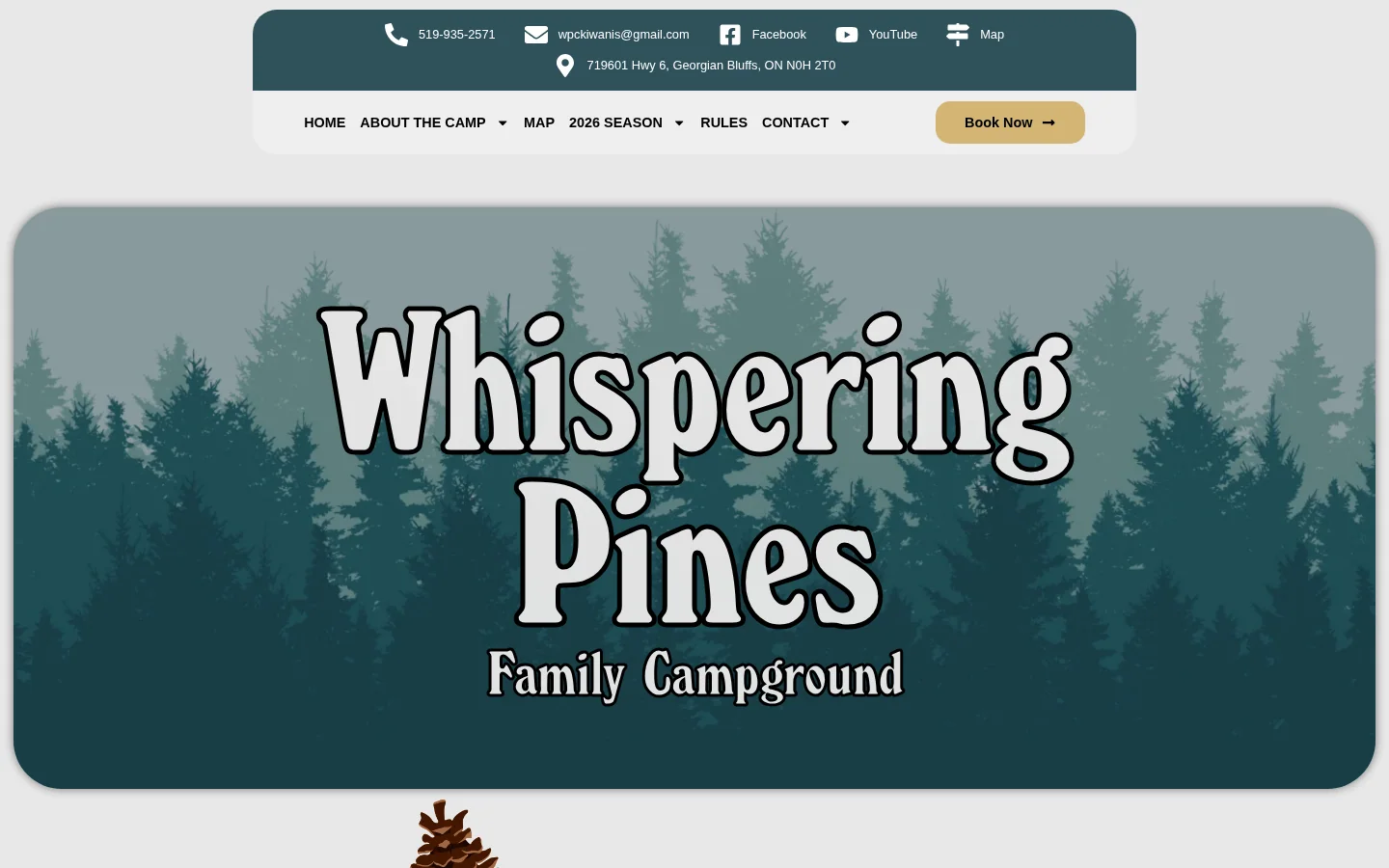 Whispering Pines campground website with camping and park information